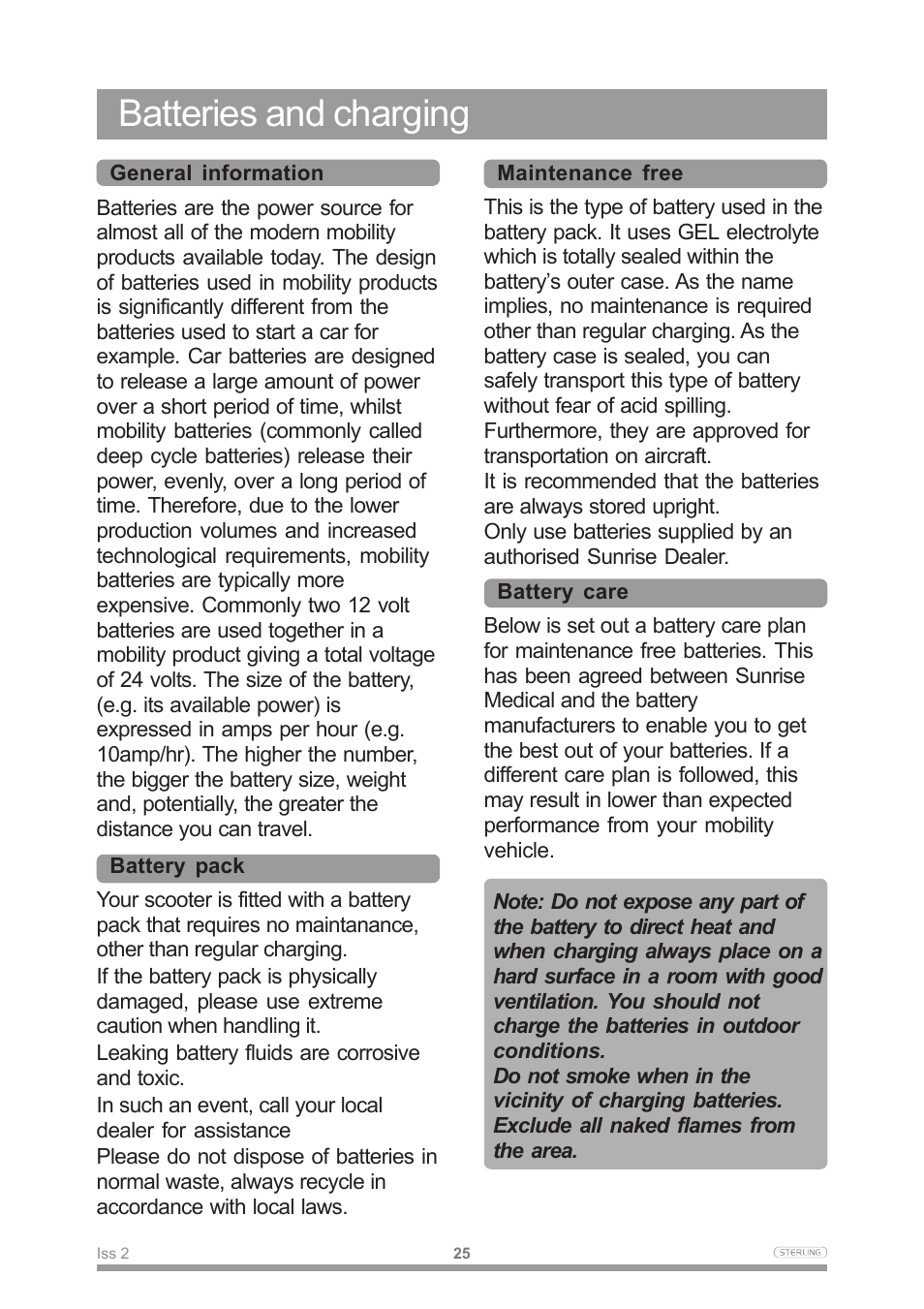 Batteries and charging | Sterling Power Products Scooter User Manual | Page 28 / 40