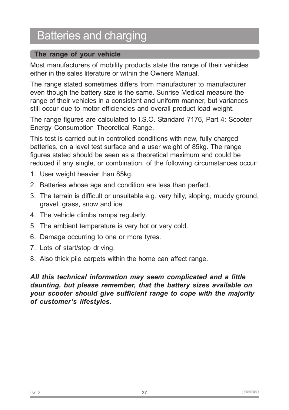 Batteries and charging | Sterling Power Products Scooter User Manual | Page 30 / 40