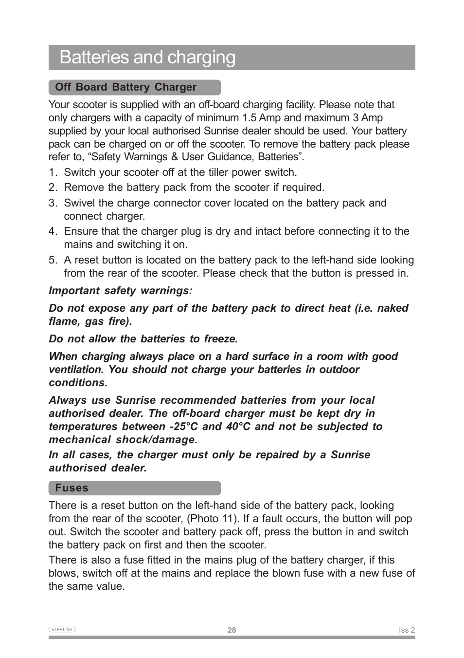 Batteries and charging | Sterling Power Products Scooter User Manual | Page 31 / 40