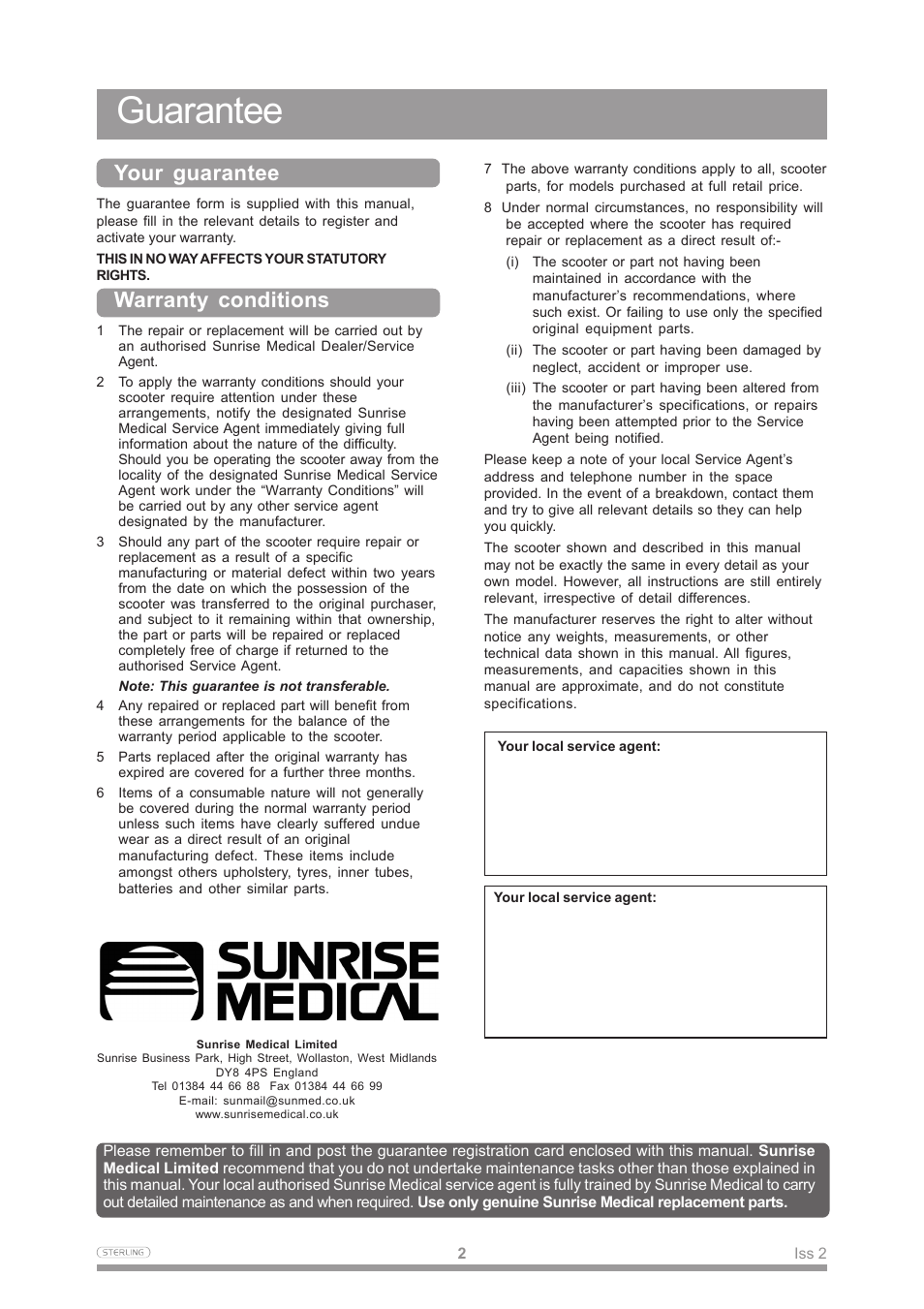 Guarantee, Your guarantee, Warranty conditions | Sterling Power Products Scooter User Manual | Page 5 / 40