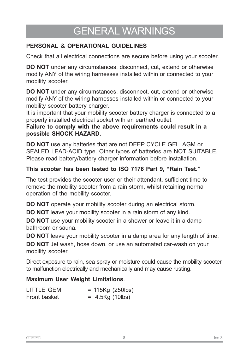 General warnings | Sterling Power Products Little Gem User Manual | Page 10 / 36