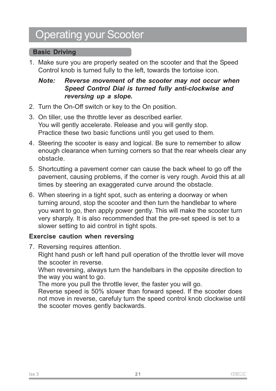 Operating your scooter | Sterling Power Products Little Gem User Manual | Page 23 / 36