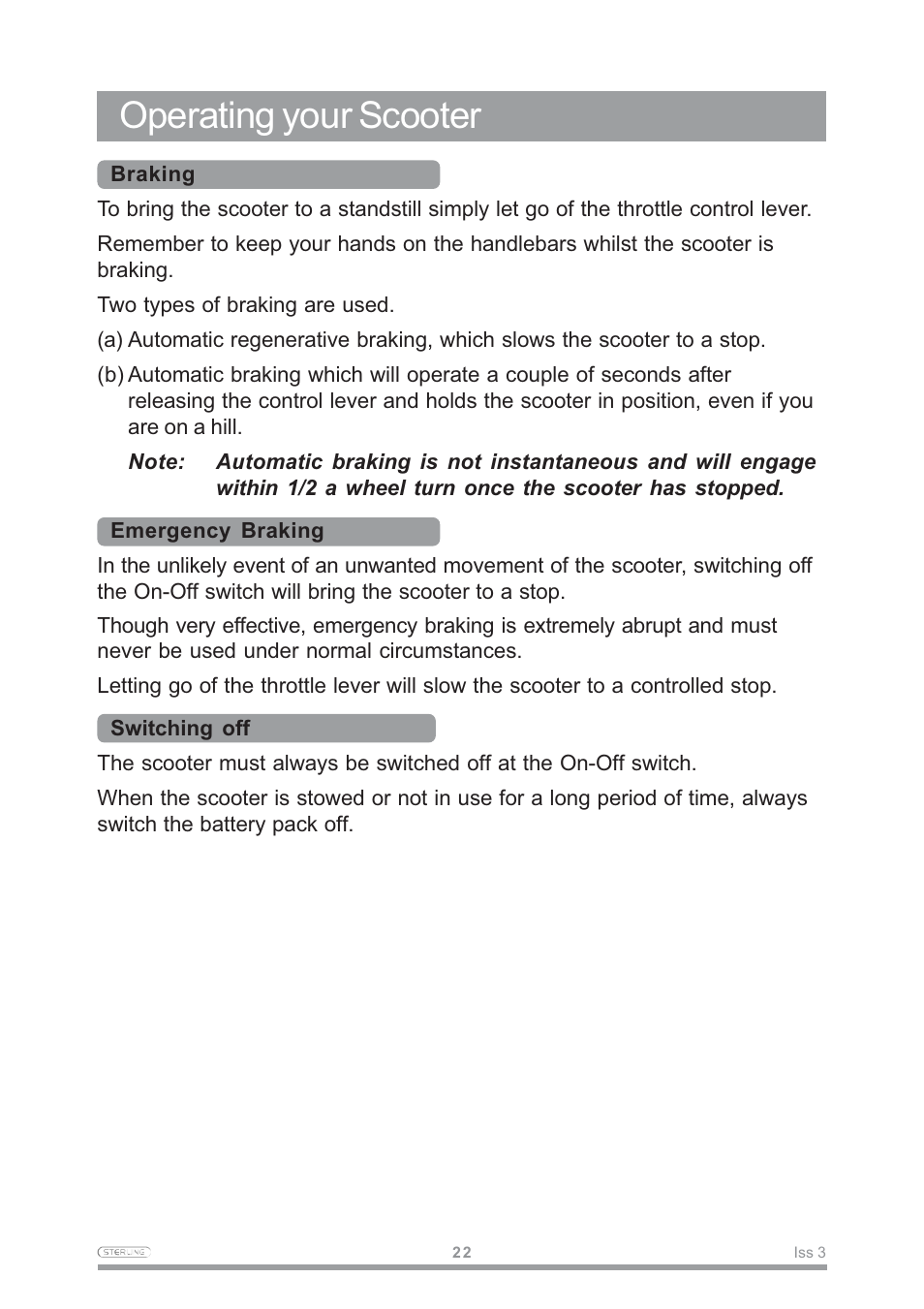 Operating your scooter | Sterling Power Products Little Gem User Manual | Page 24 / 36