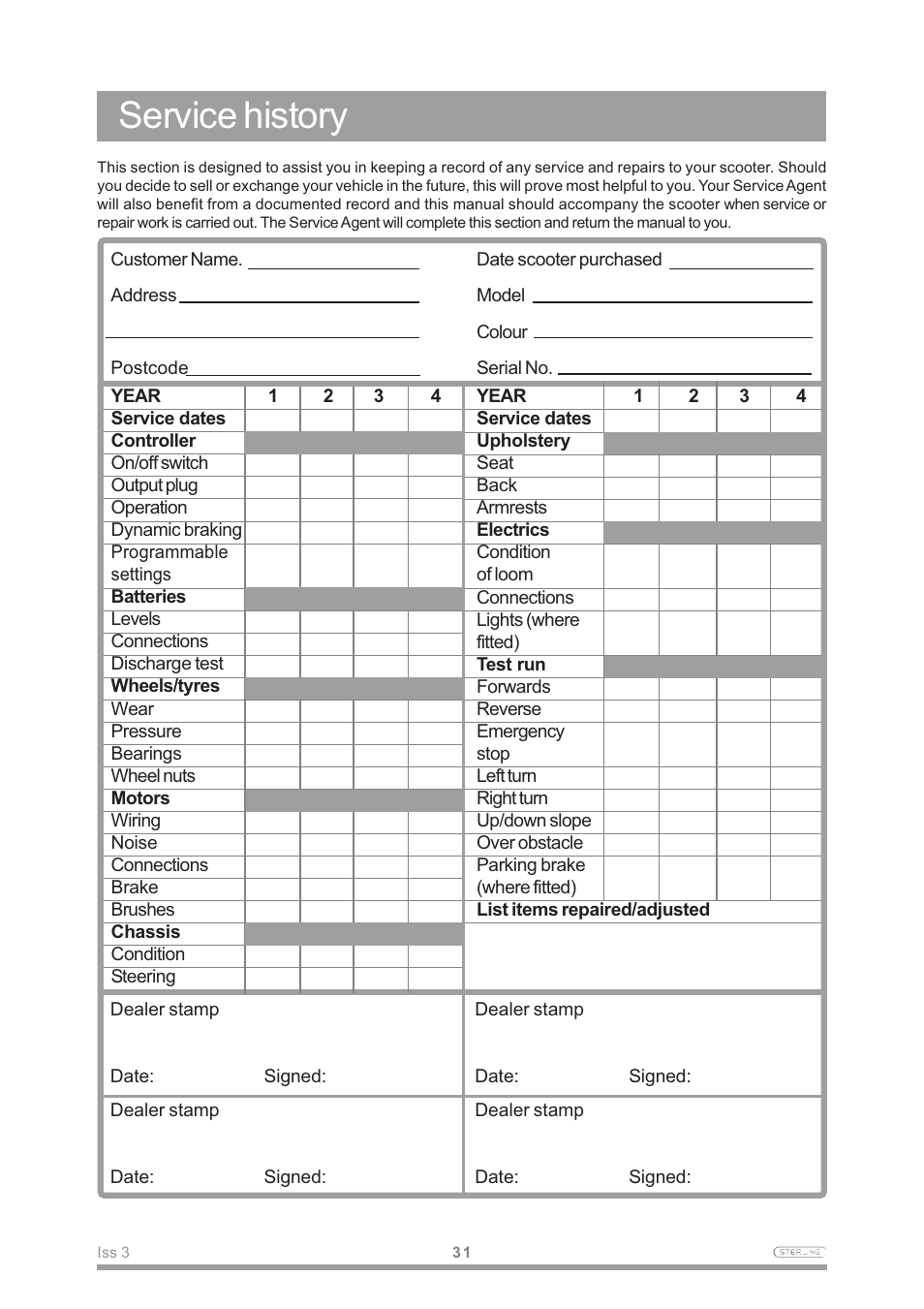 Service history | Sterling Power Products Little Gem User Manual | Page 33 / 36