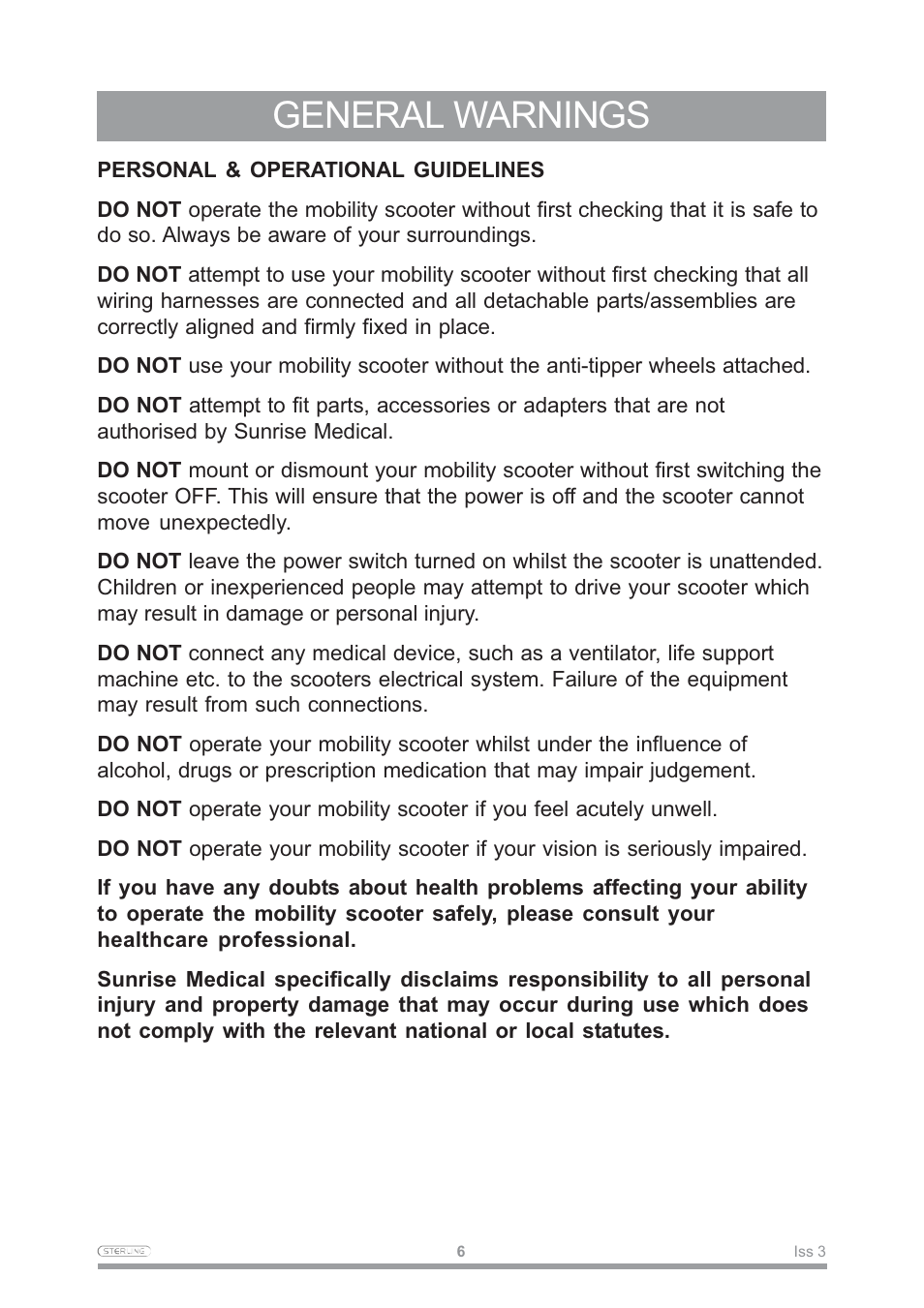 General warnings | Sterling Power Products Little Gem User Manual | Page 8 / 36