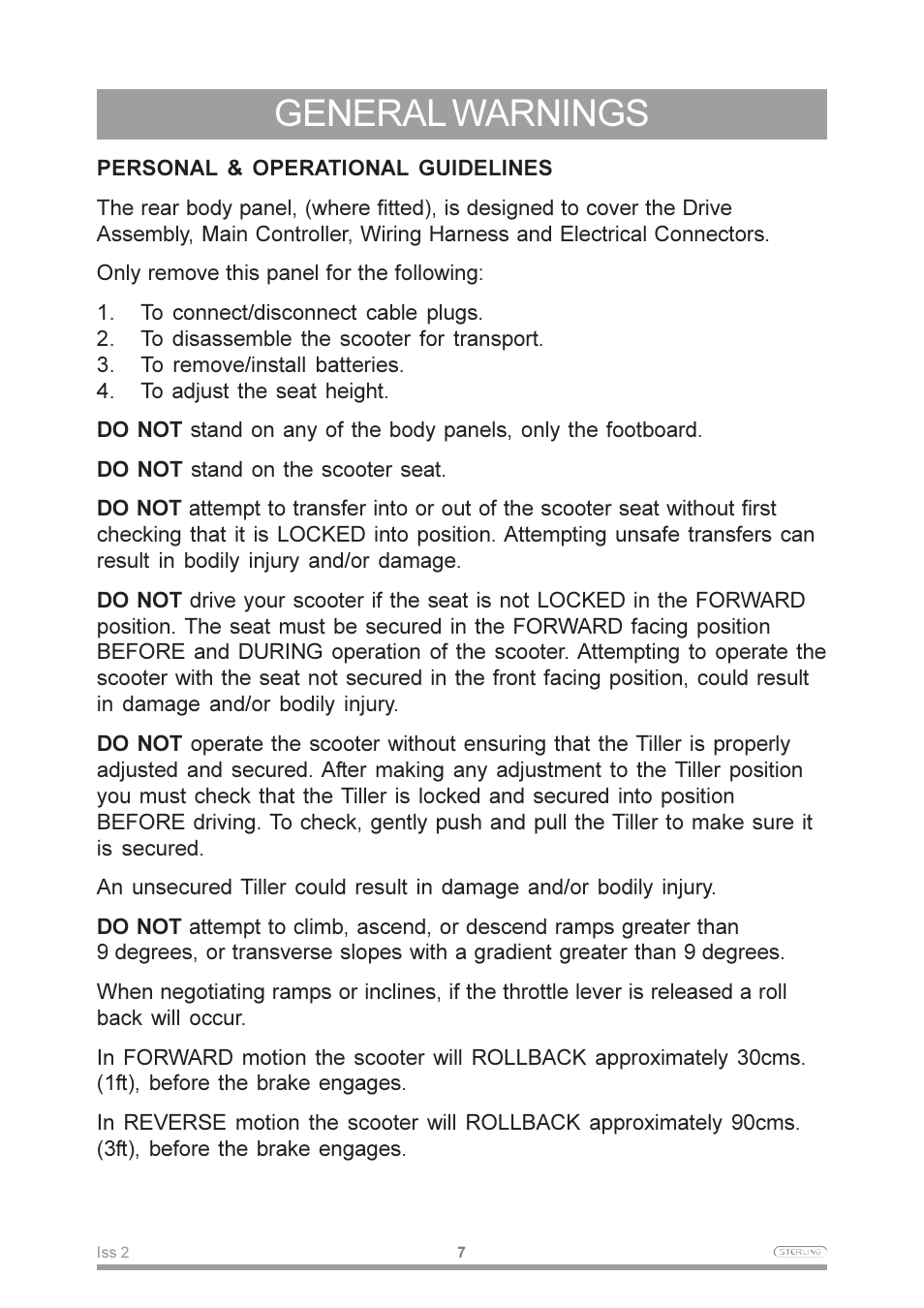 General warnings | Sterling Power Products Pearl User Manual | Page 10 / 40