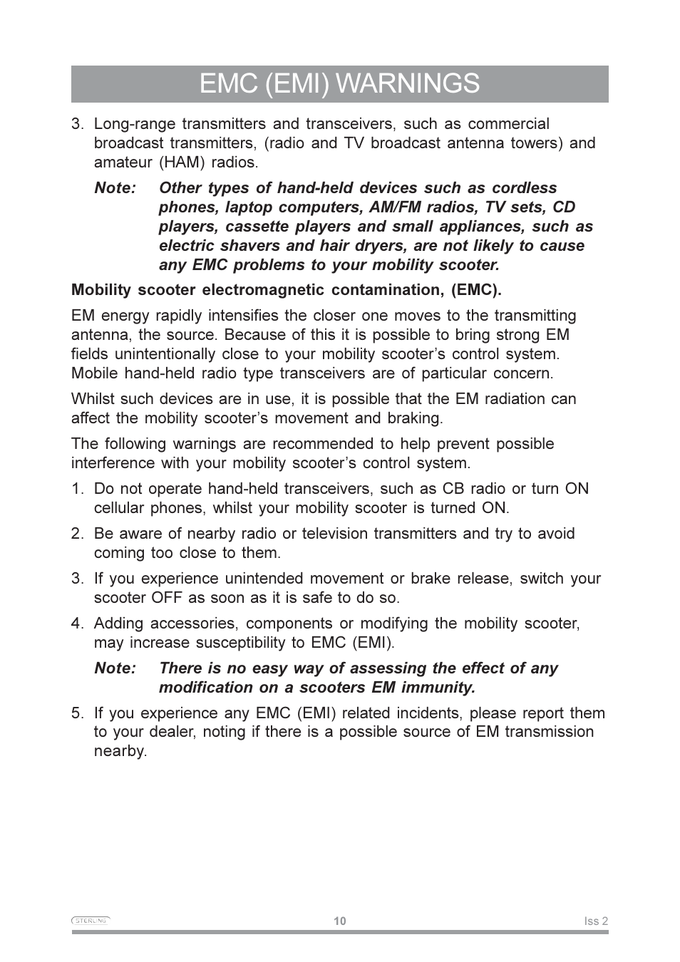 Emc (emi) warnings | Sterling Power Products Pearl User Manual | Page 13 / 40