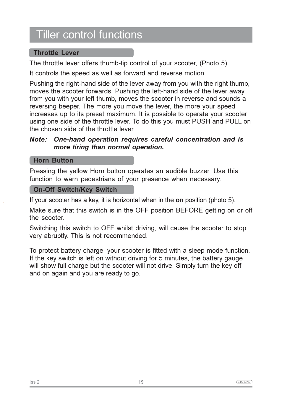 Tiller control functions | Sterling Power Products Pearl User Manual | Page 22 / 40