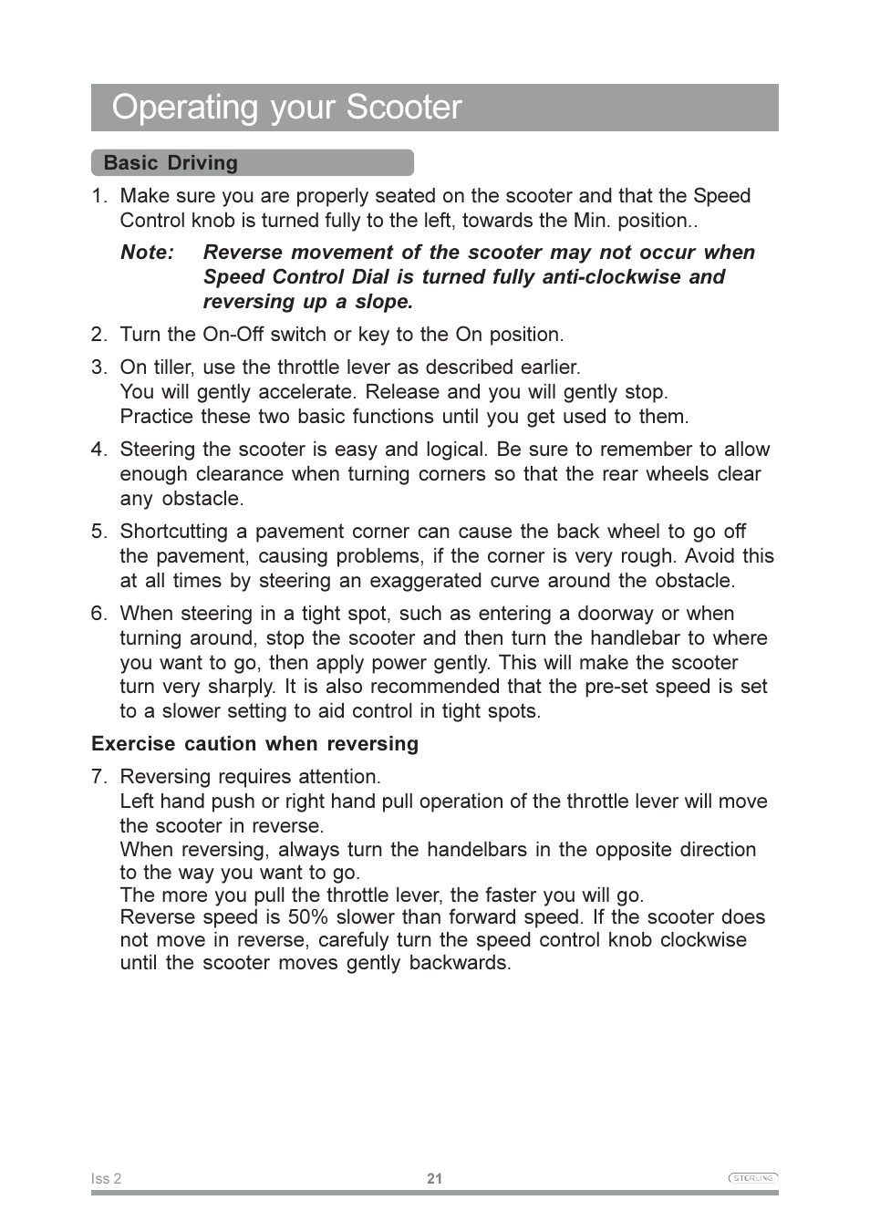 Operating your scooter | Sterling Power Products Pearl User Manual | Page 24 / 40