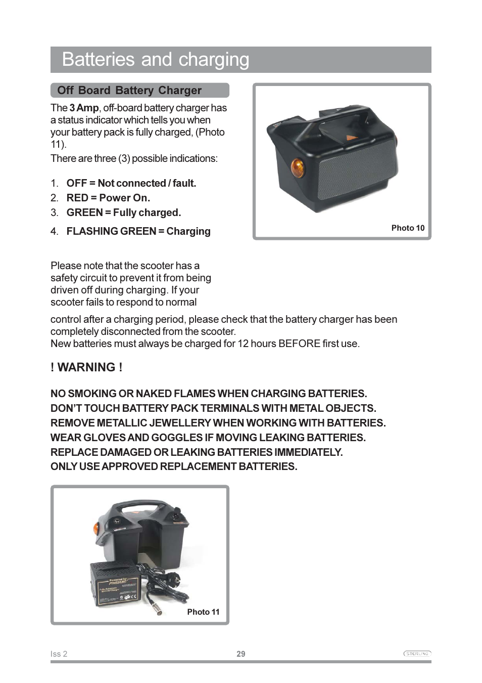 Batteries and charging, Warning | Sterling Power Products Pearl User Manual | Page 32 / 40