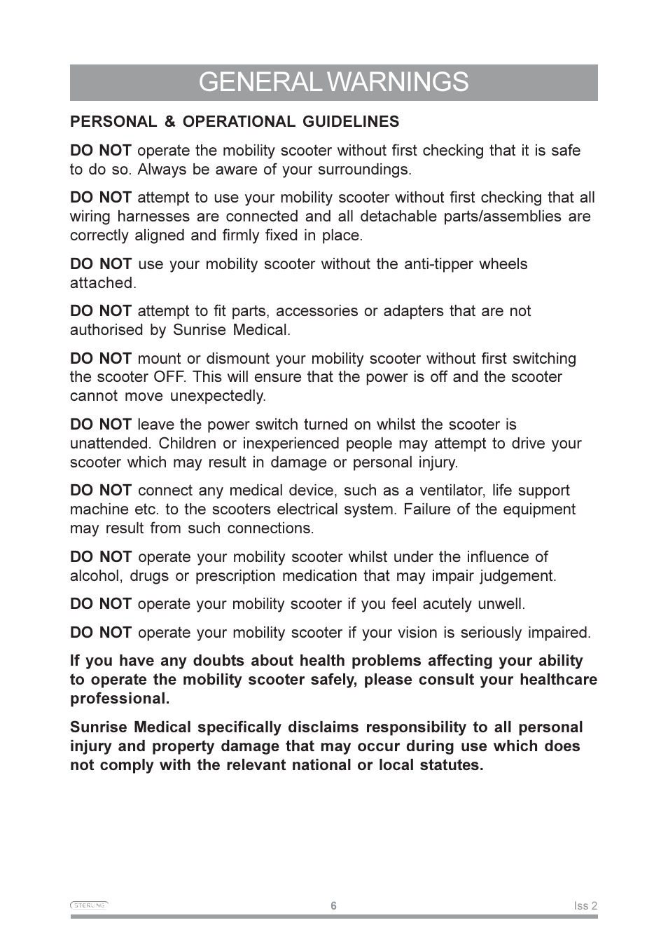 General warnings | Sterling Power Products Pearl User Manual | Page 9 / 40