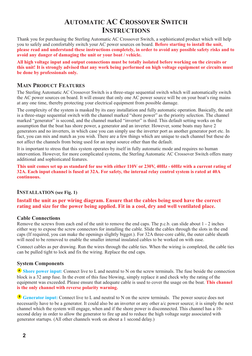 Ac c, Utomatic, Rossover | Witch, Nstructions | Sterling Power Products AC32A User Manual | Page 2 / 12