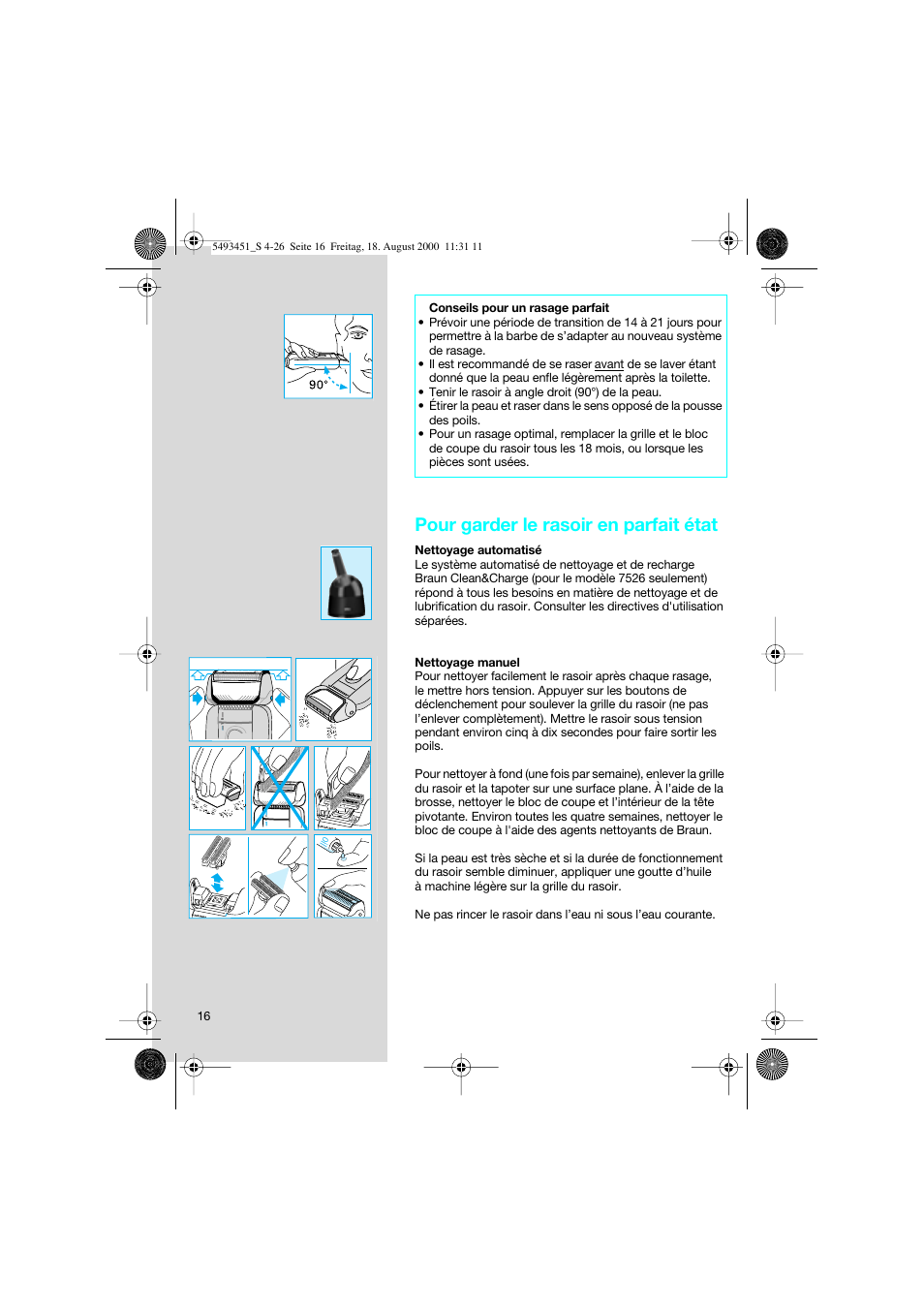 Pour garder le rasoir en parfait état | Braun 7505 Syncro  EN User Manual | Page 16 / 26