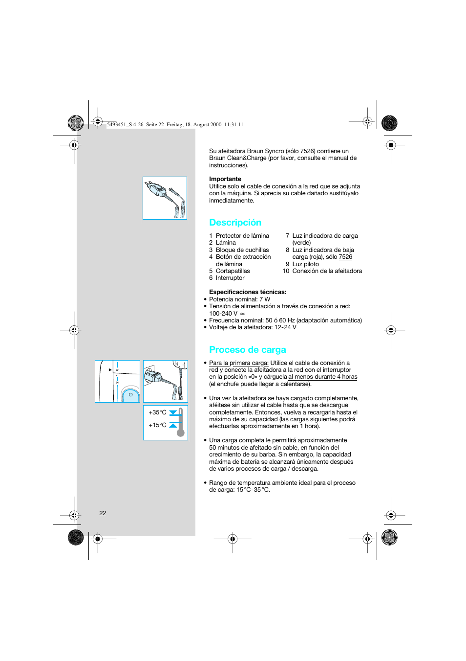 Descripción, Proceso de carga | Braun 7505 Syncro  EN User Manual | Page 22 / 26