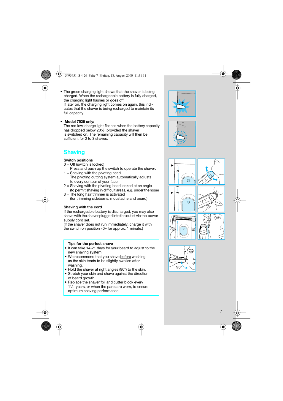 Shaving | Braun 7505 Syncro  EN User Manual | Page 7 / 26