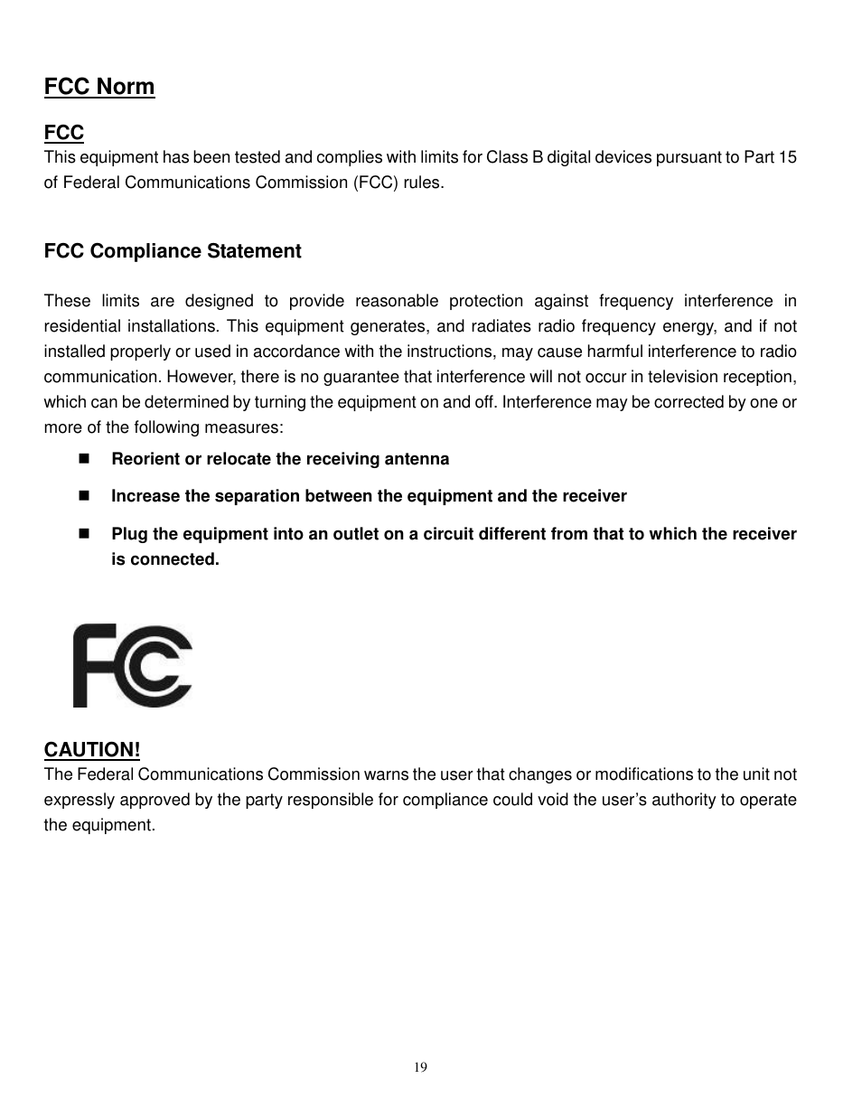 Fcc norm | Synapse Films 11009987 User Manual | Page 19 / 41