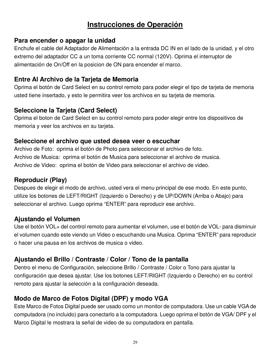 Instrucciones de operación | Synapse Films 11009987 User Manual | Page 29 / 41