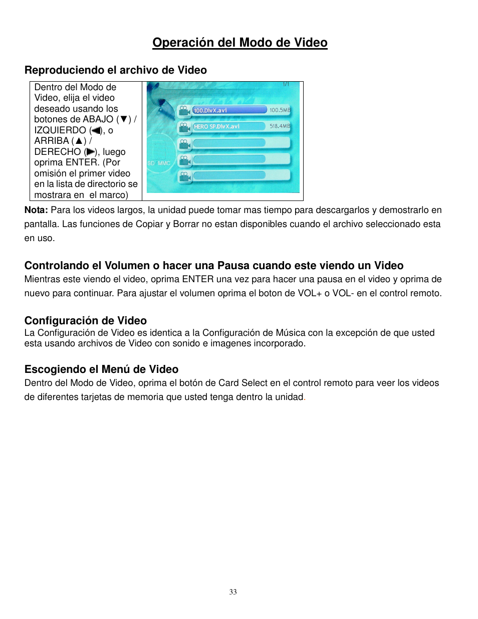 Operación del modo de video | Synapse Films 11009987 User Manual | Page 33 / 41