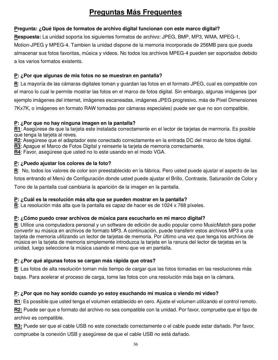 Preguntas más frequentes | Synapse Films 11009987 User Manual | Page 36 / 41