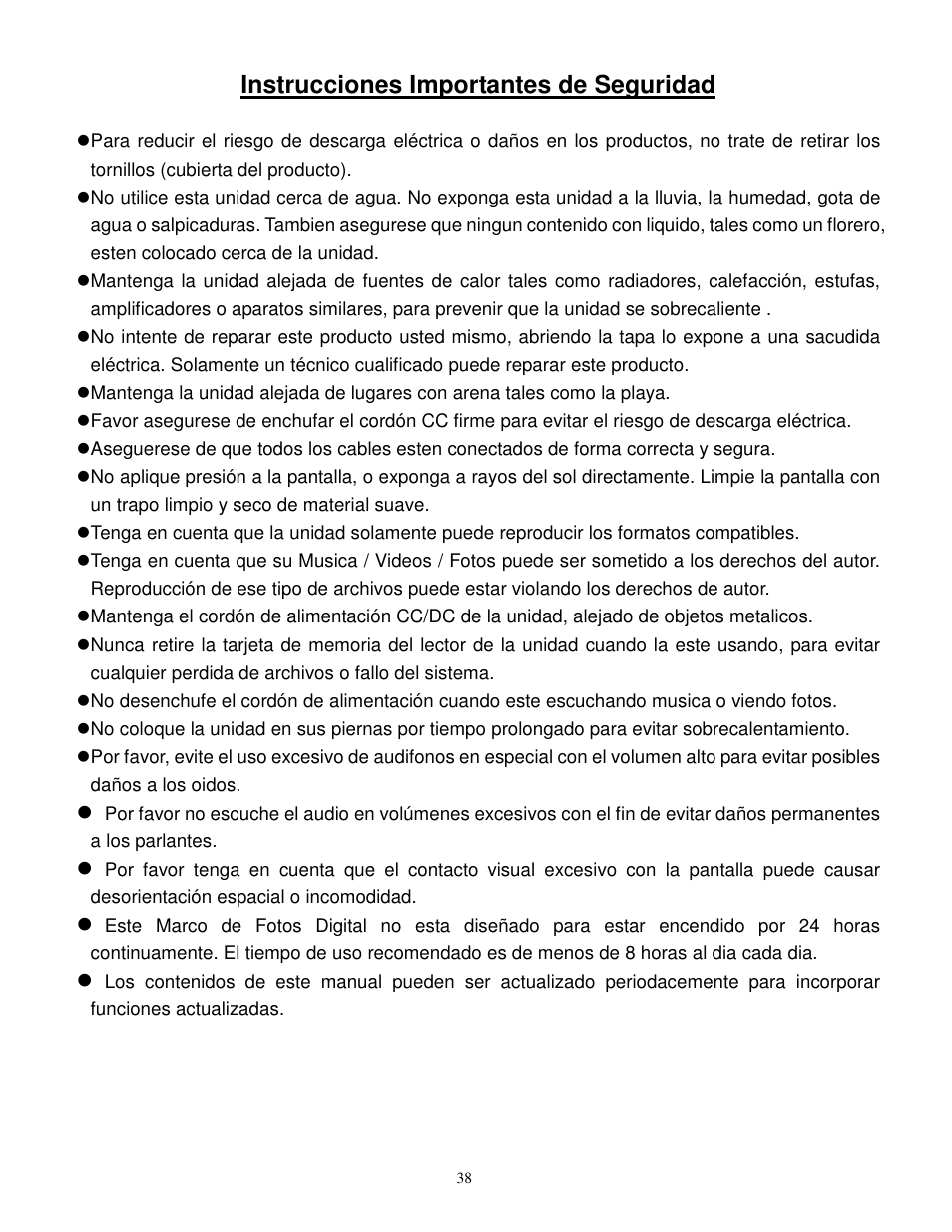 Instrucciones importantes de seguridad | Synapse Films 11009987 User Manual | Page 38 / 41