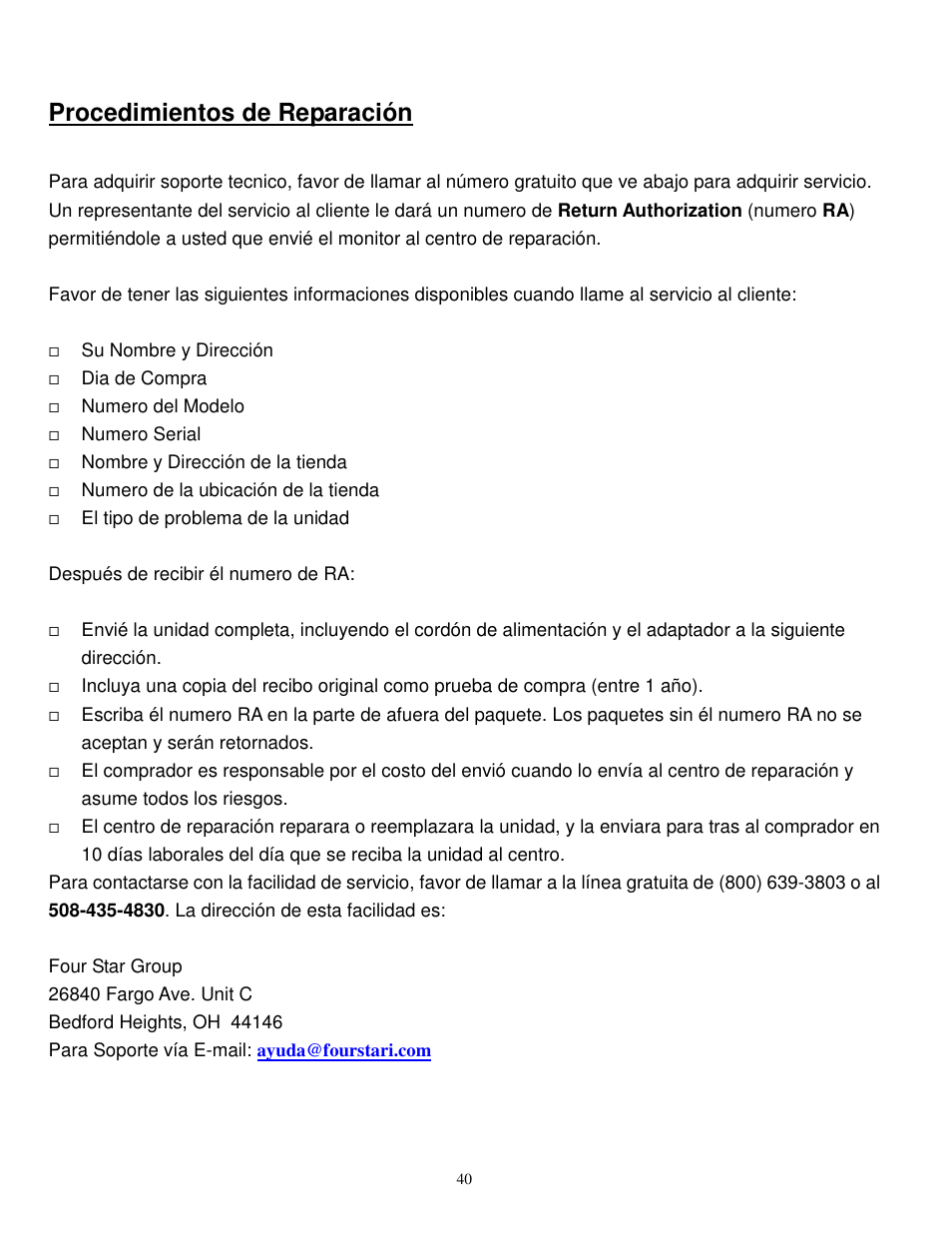 Procedimientos de reparación | Synapse Films 11009987 User Manual | Page 40 / 41