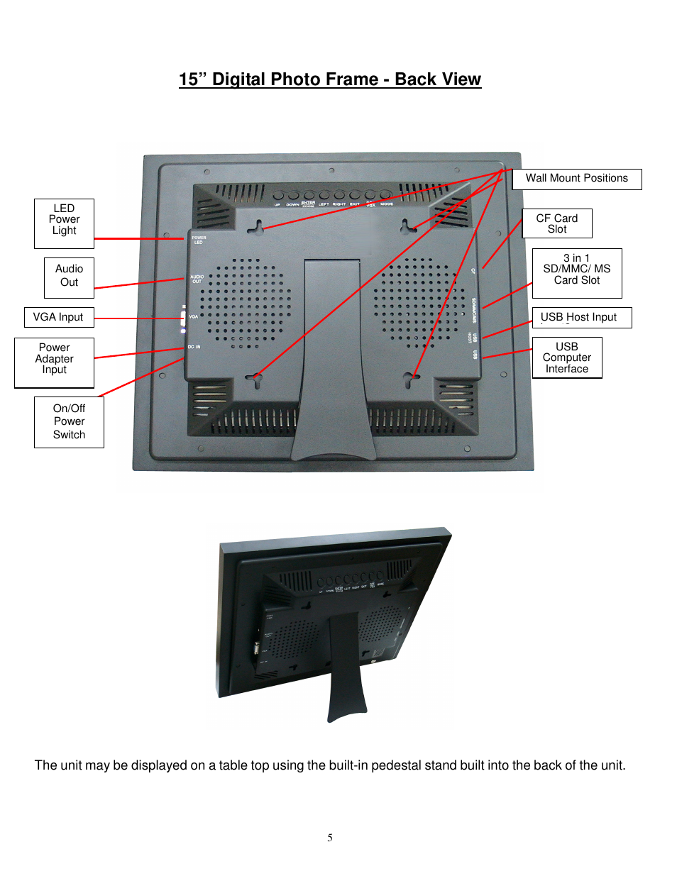 15” digital photo frame - back view | Synapse Films 11009987 User Manual | Page 5 / 41