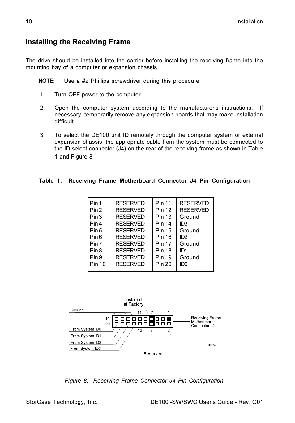 Installing the receiving frame | StorCase Technology DE100i-SWC User Manual | Page 17 / 35