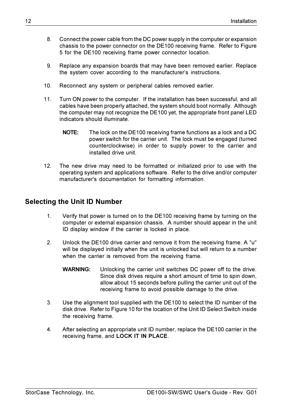 Selecting the unit id number | StorCase Technology DE100i-SWC User Manual | Page 19 / 35