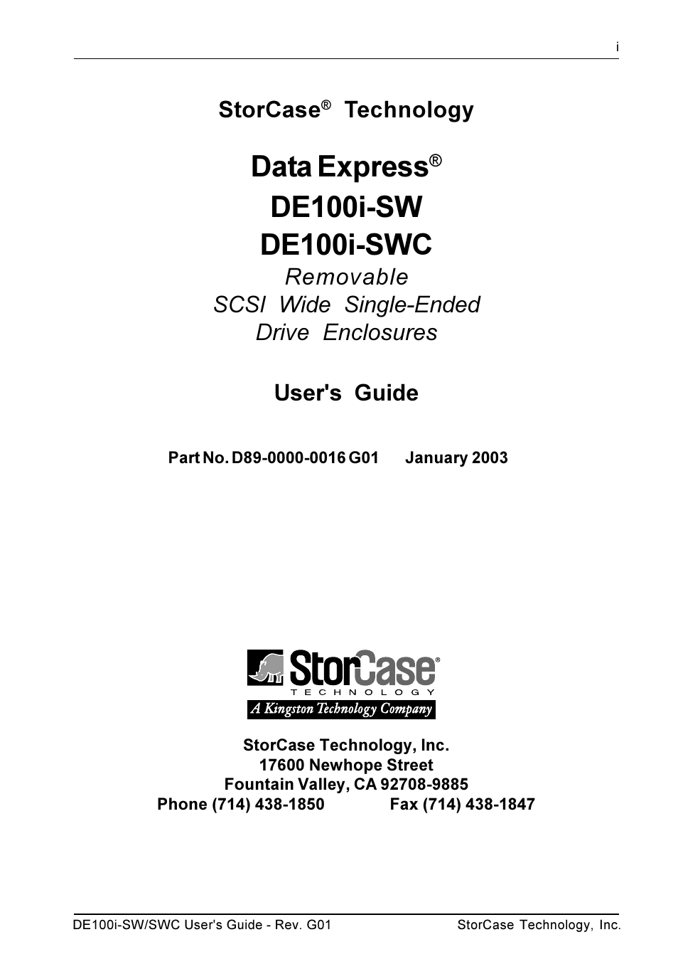 Data express, Storcase, Technology | StorCase Technology DE100i-SWC User Manual | Page 2 / 35