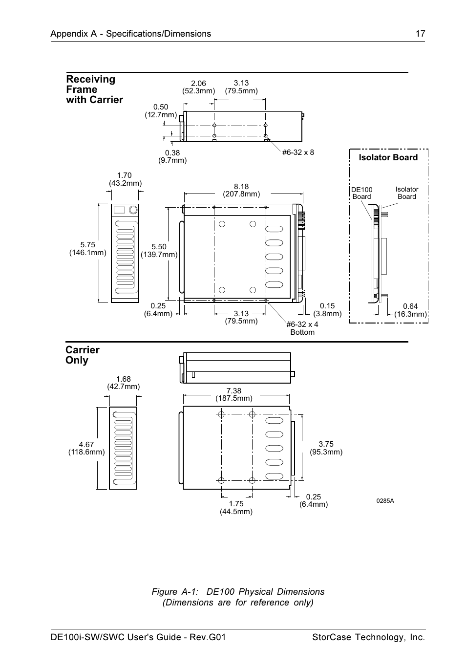 Receiving frame with carrier carrier only | StorCase Technology DE100i-SWC User Manual | Page 24 / 35