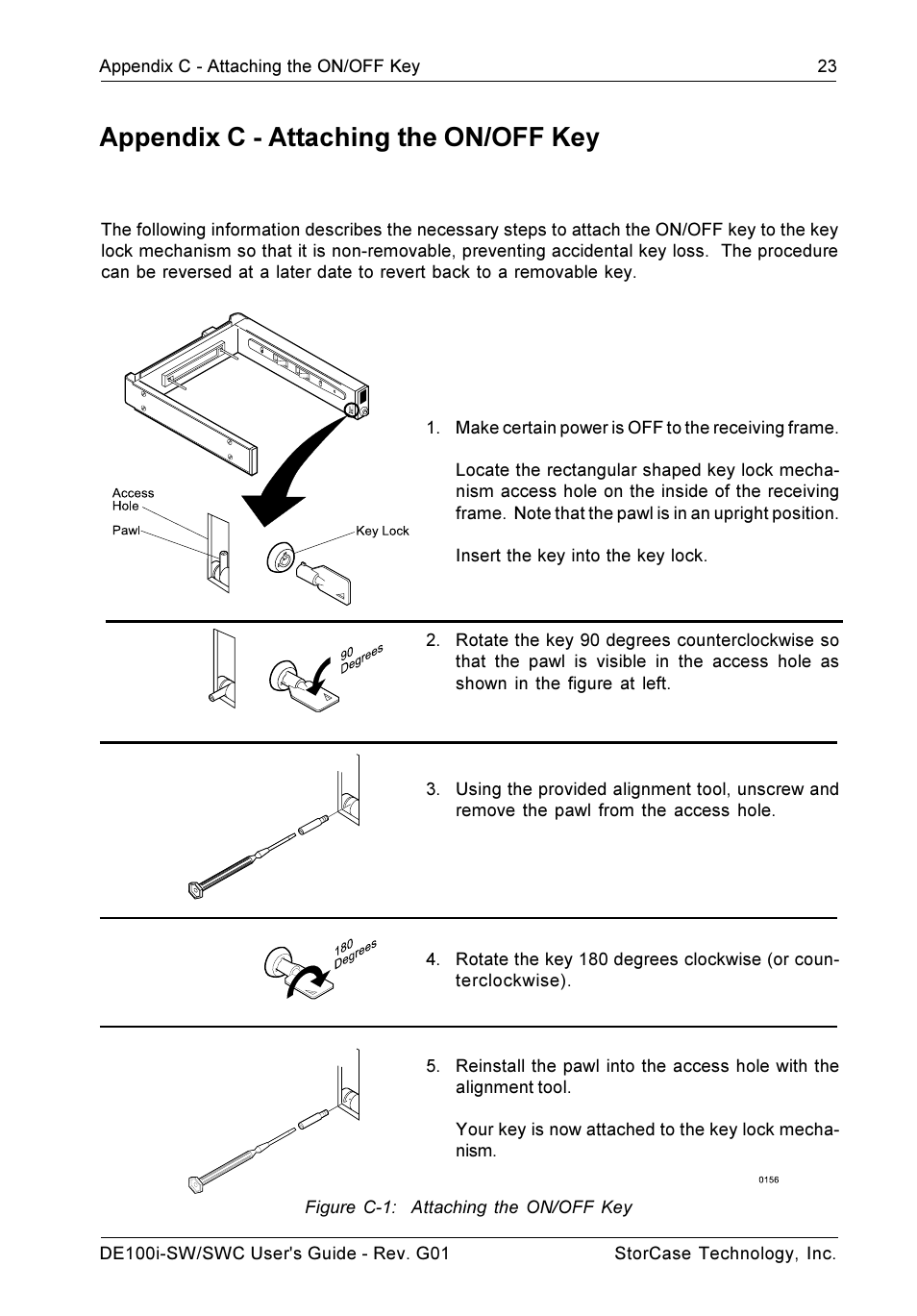Appendix c - attaching the on/off key | StorCase Technology DE100i-SWC User Manual | Page 30 / 35
