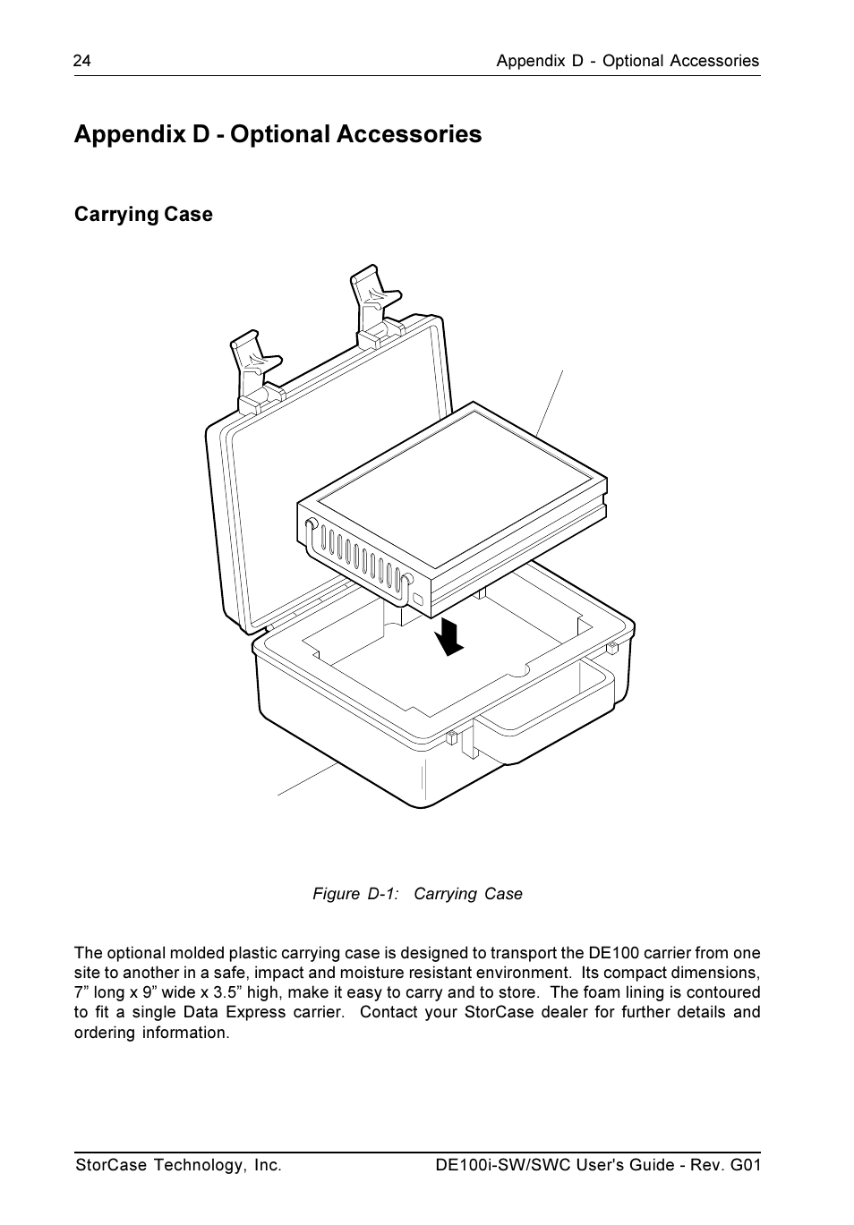 Appendix d - optional accessories, Carrying case | StorCase Technology DE100i-SWC User Manual | Page 31 / 35