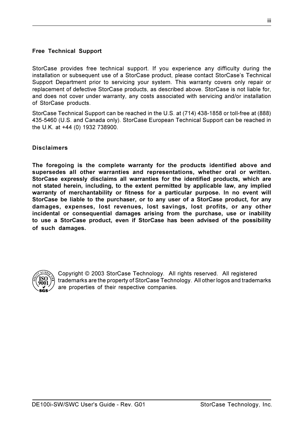 StorCase Technology DE100i-SWC User Manual | Page 4 / 35