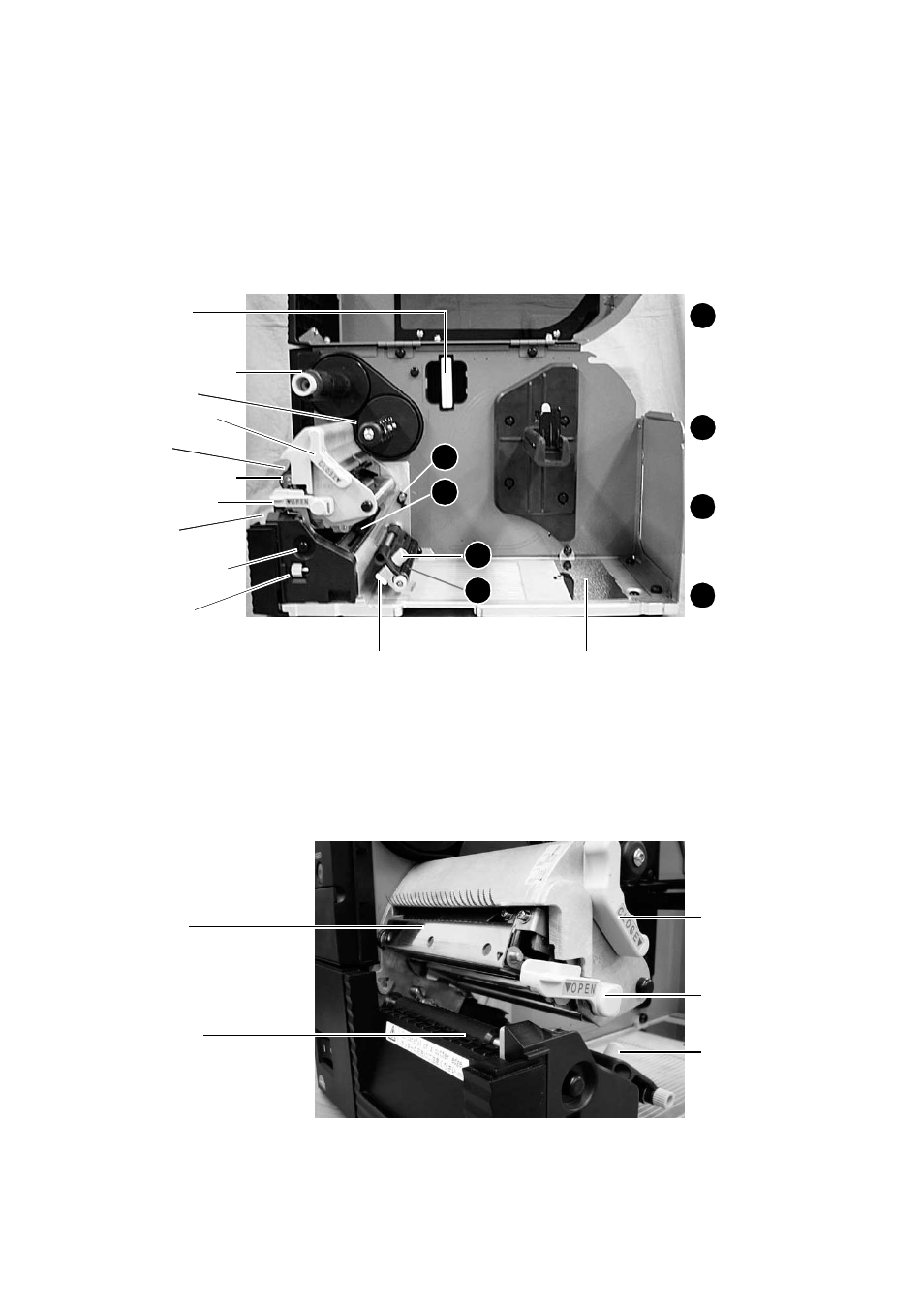 Identifying the main printer parts, Angled front view, Side view (media assembly) | SATO GT424 User Manual | Page 20 / 152