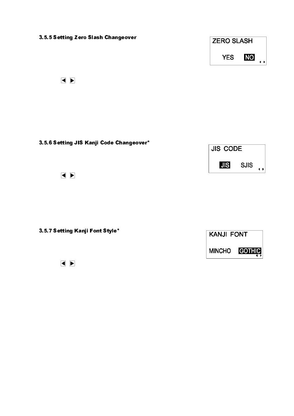 Setting zero slash changeover -9, Setting jis kanji code changeover* -9, Setting kanji font style* -9 | 5 setting zero slash changeover, 6 setting jis kanji code changeover, 7 setting kanji font style | SATO GT424 User Manual | Page 45 / 152