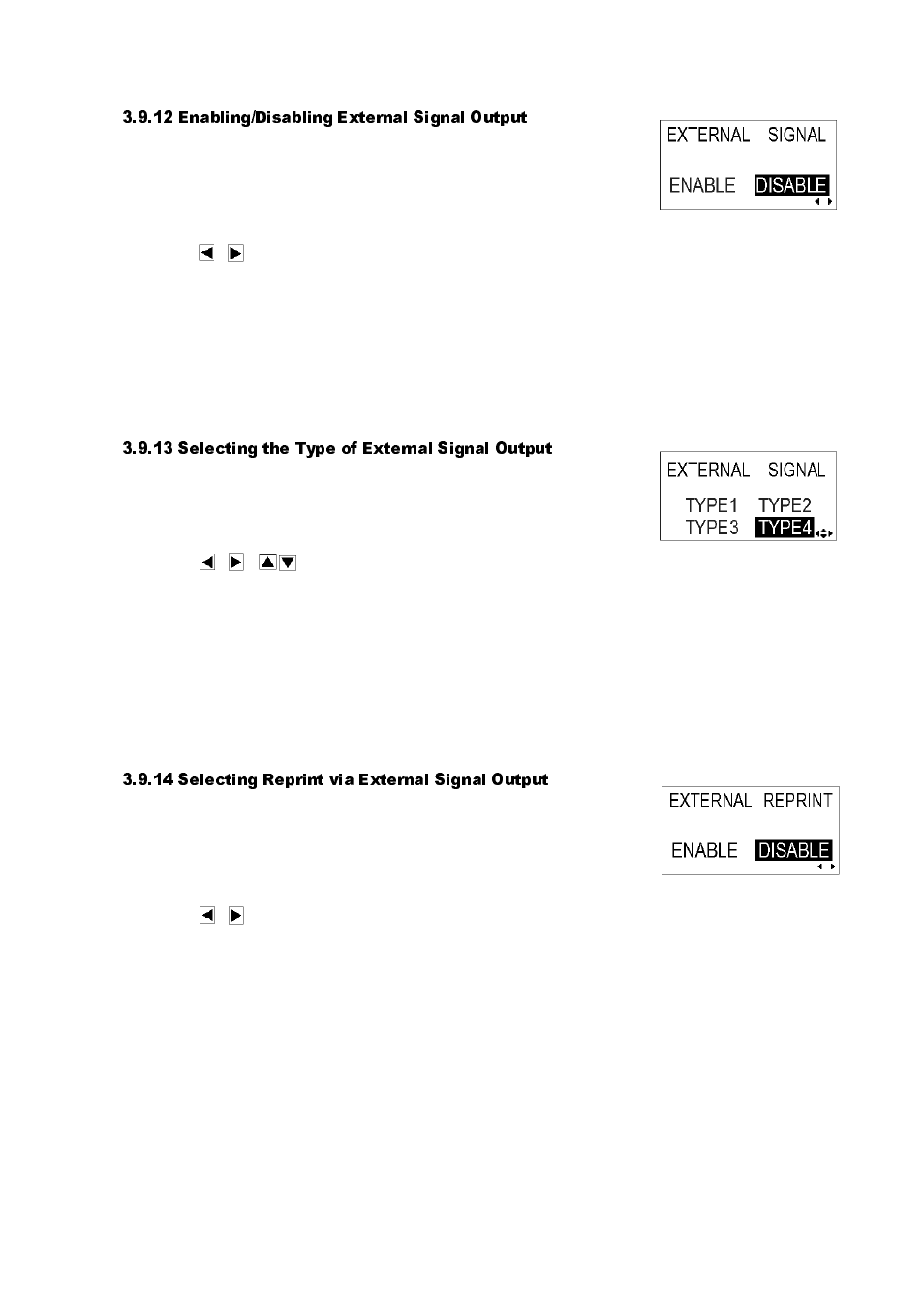 12 enabling/disabling external signal output, 13 selecting the type of external signal output, 14 selecting reprint via external signal output | SATO GT424 User Manual | Page 57 / 152
