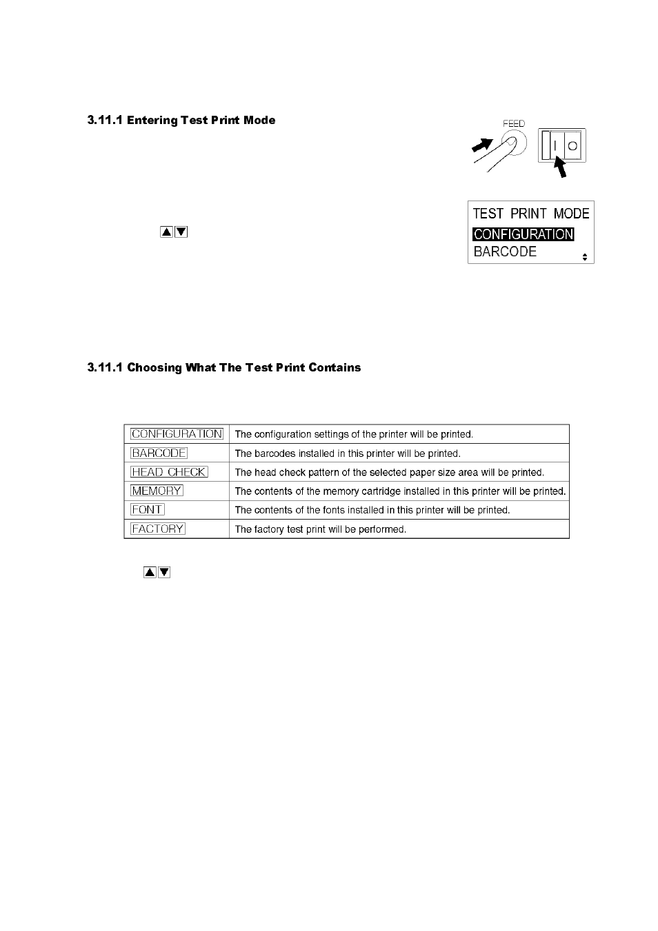 11 test print mode, Test print mode -25, 1 entering test print mode | 1 choosing what the test print contains | SATO GT424 User Manual | Page 61 / 152