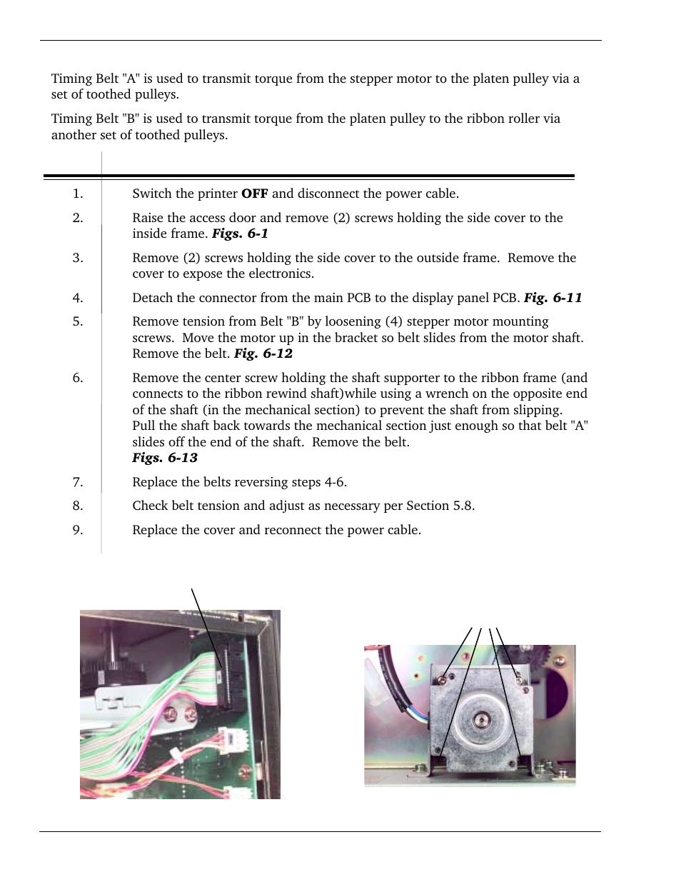 6 replacing the timing belts | SATO CL 408e User Manual | Page 112 / 219