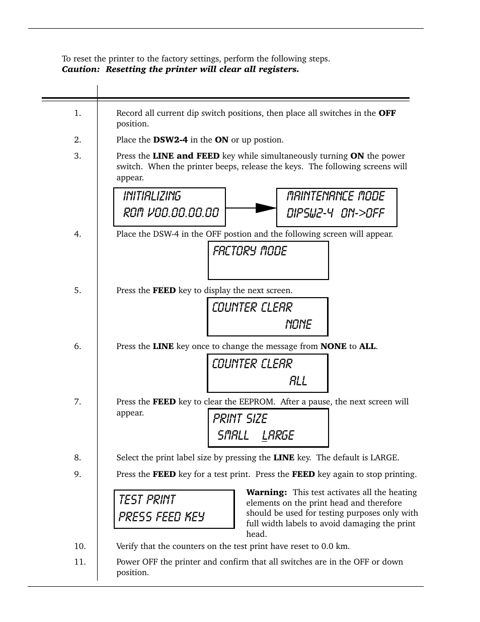 2 factory settings/test print | SATO CL 408e User Manual | Page 130 / 219