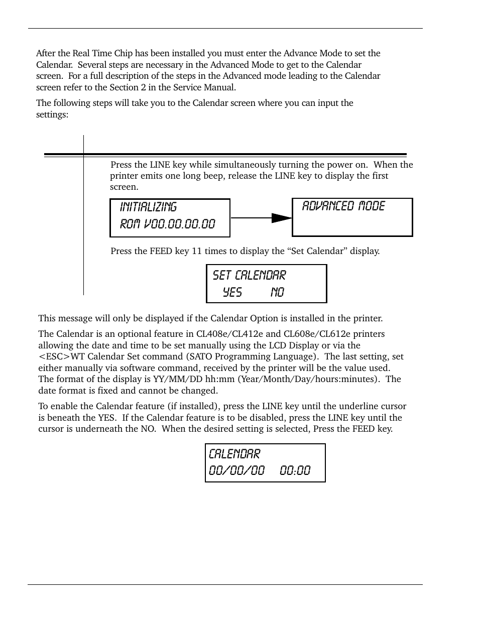 Set calendar yes no, Set calendar | SATO CL 408e User Manual | Page 184 / 219