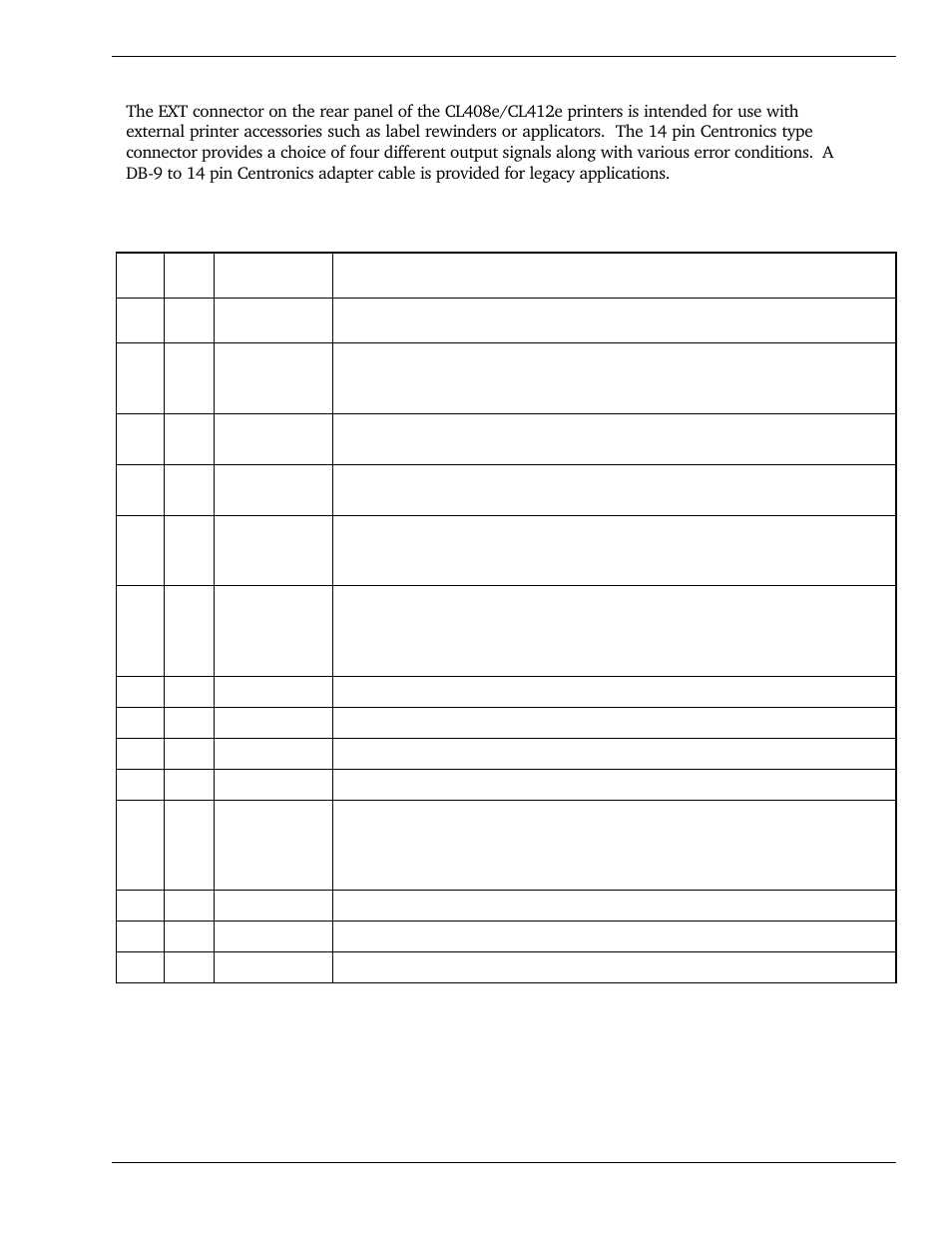 9 accessory (ext) connecto, Rpin assignments | SATO CL 408e User Manual | Page 71 / 219