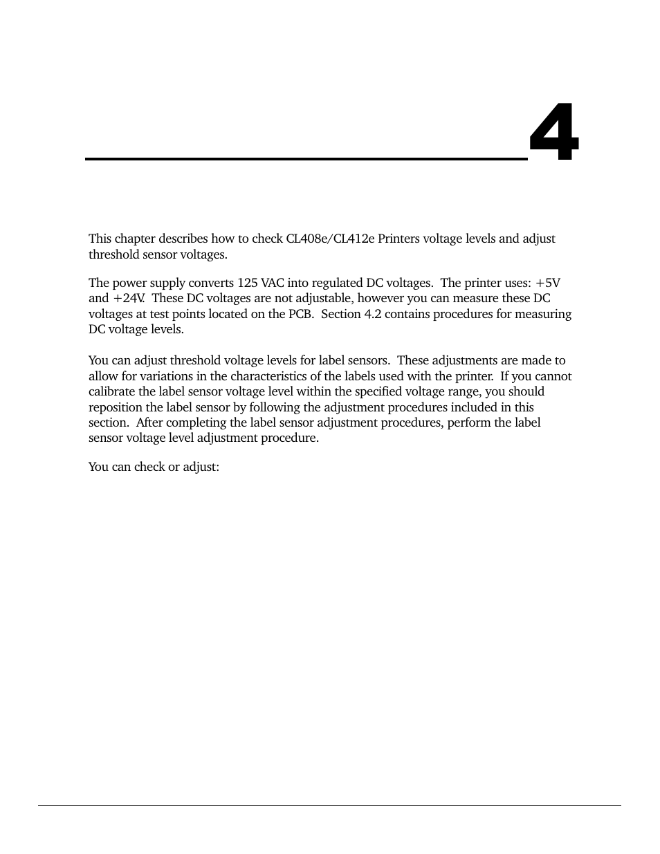 Electrical checks & adjustments, Electrical checks and adjustments | SATO CL 408e User Manual | Page 75 / 219