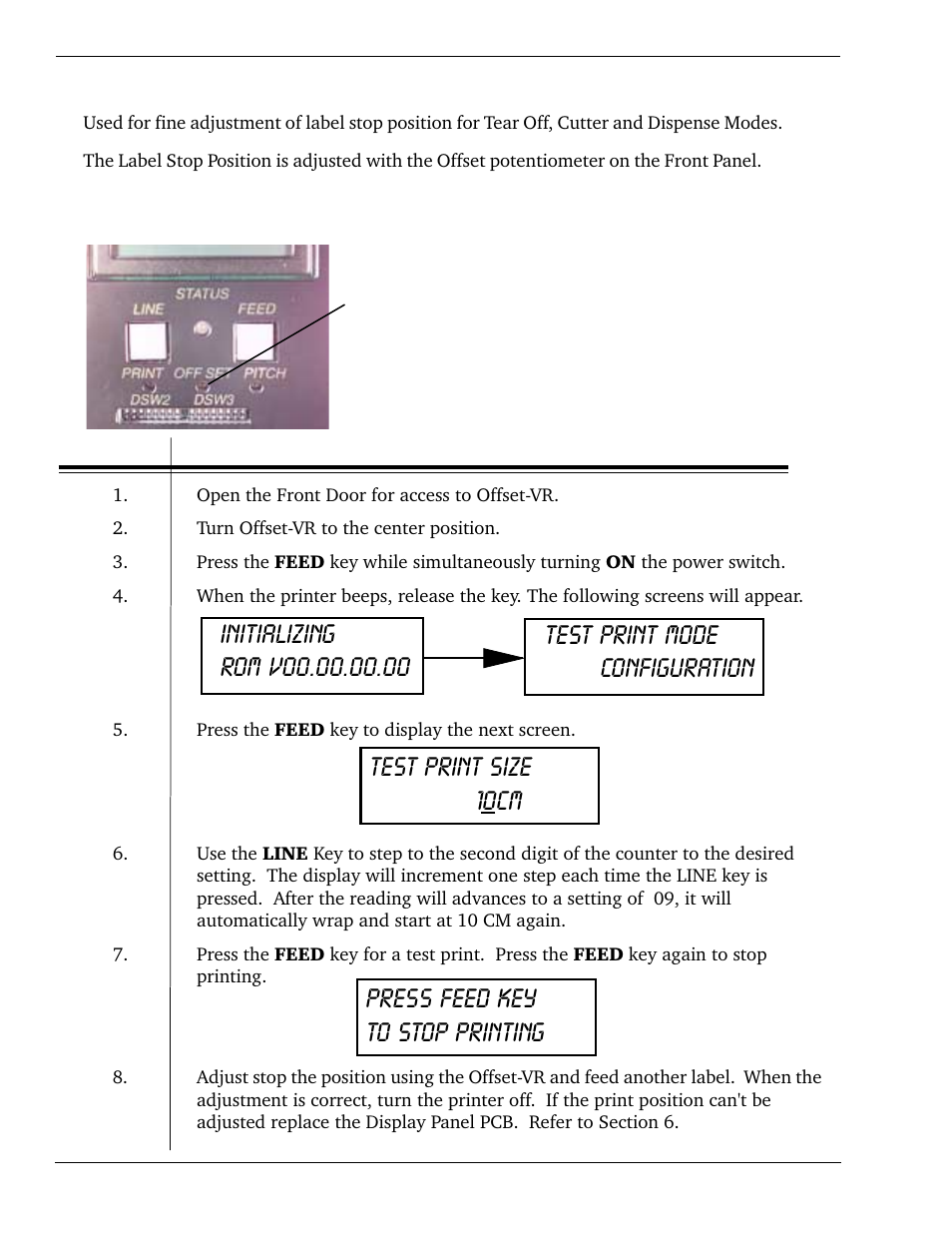 8 offset label stop position adjustment | SATO CL 408e User Manual | Page 86 / 219