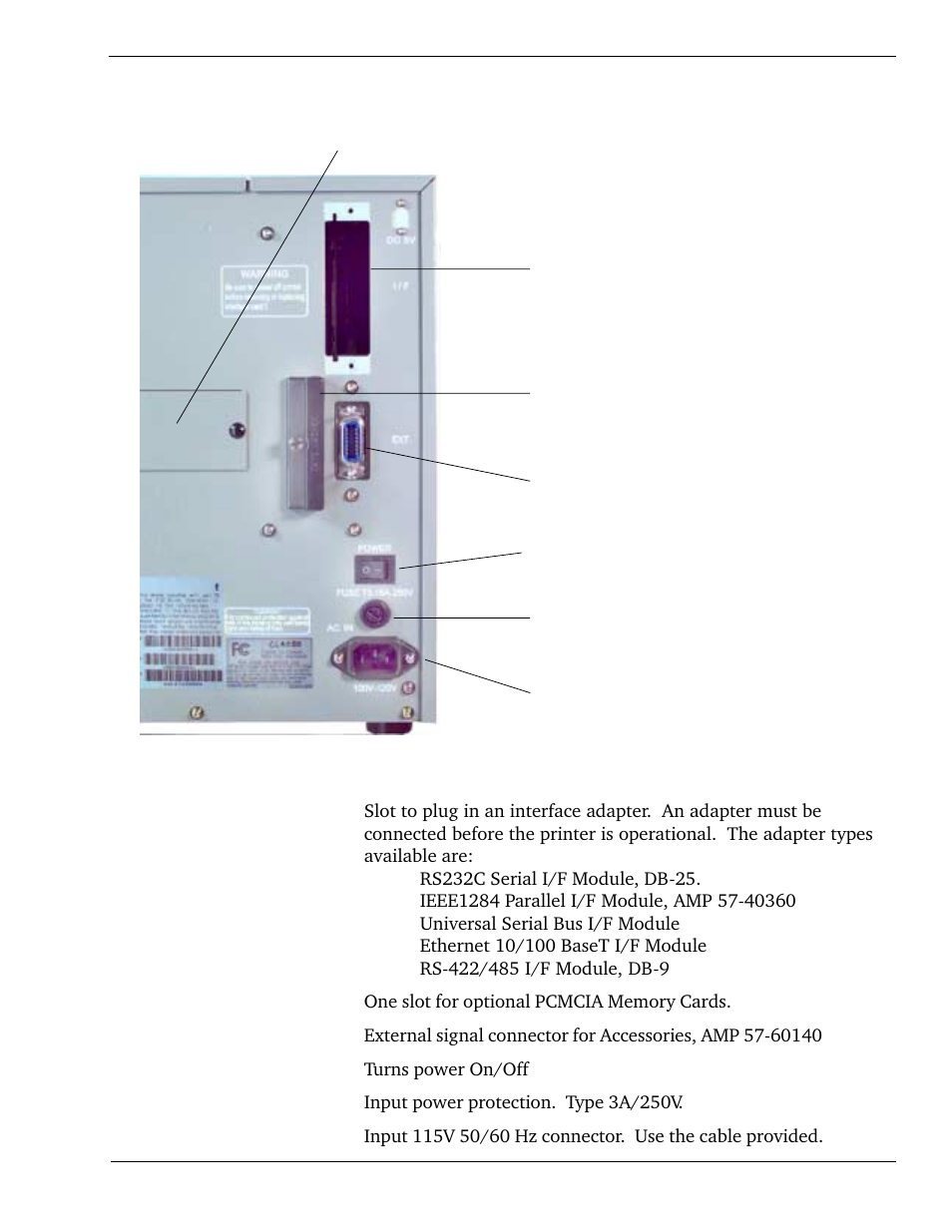 3 printer features, Rear panel | SATO CL 408e User Manual | Page 9 / 219
