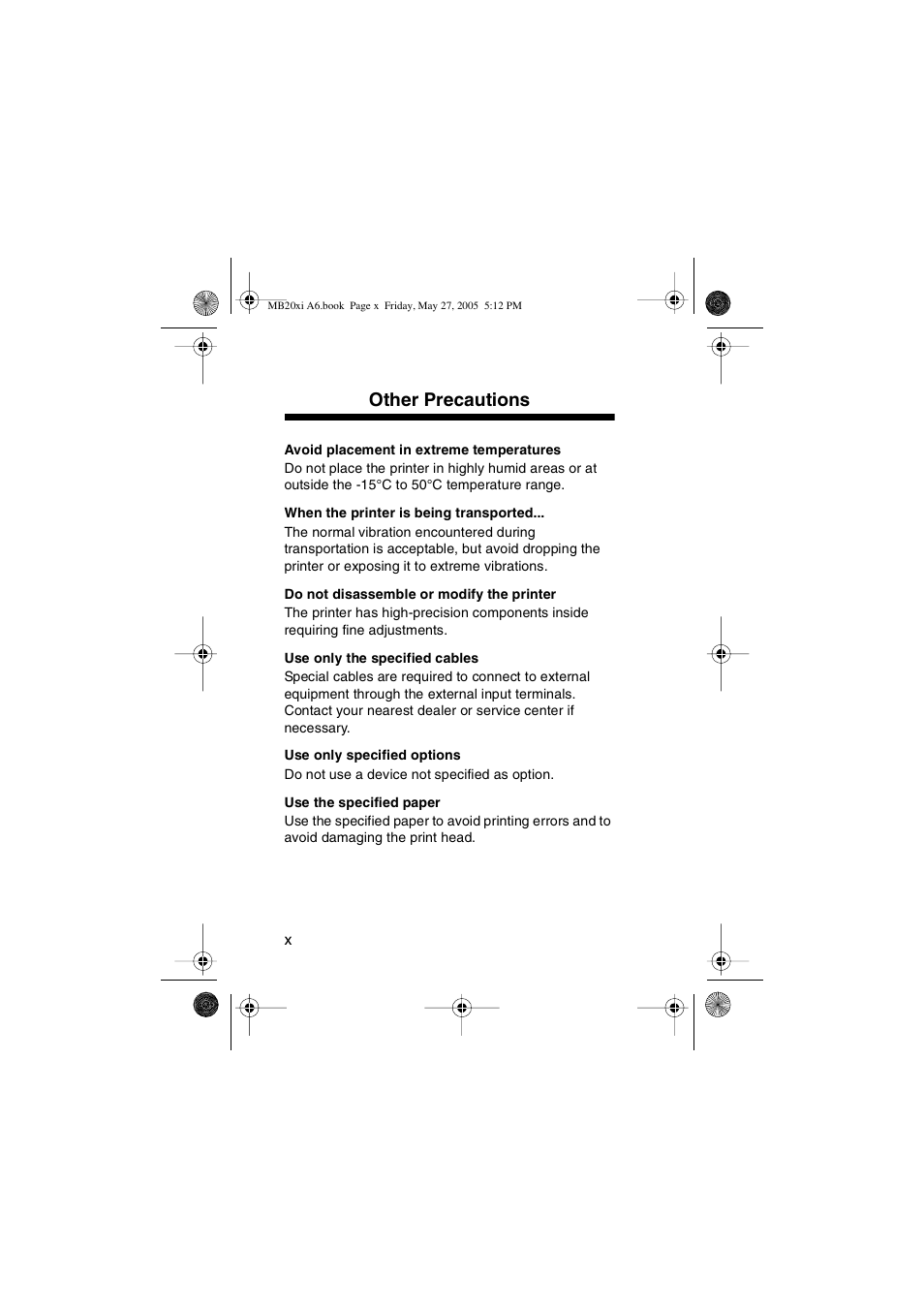 Other precautions | SATO MB200/201i User Manual | Page 10 / 71