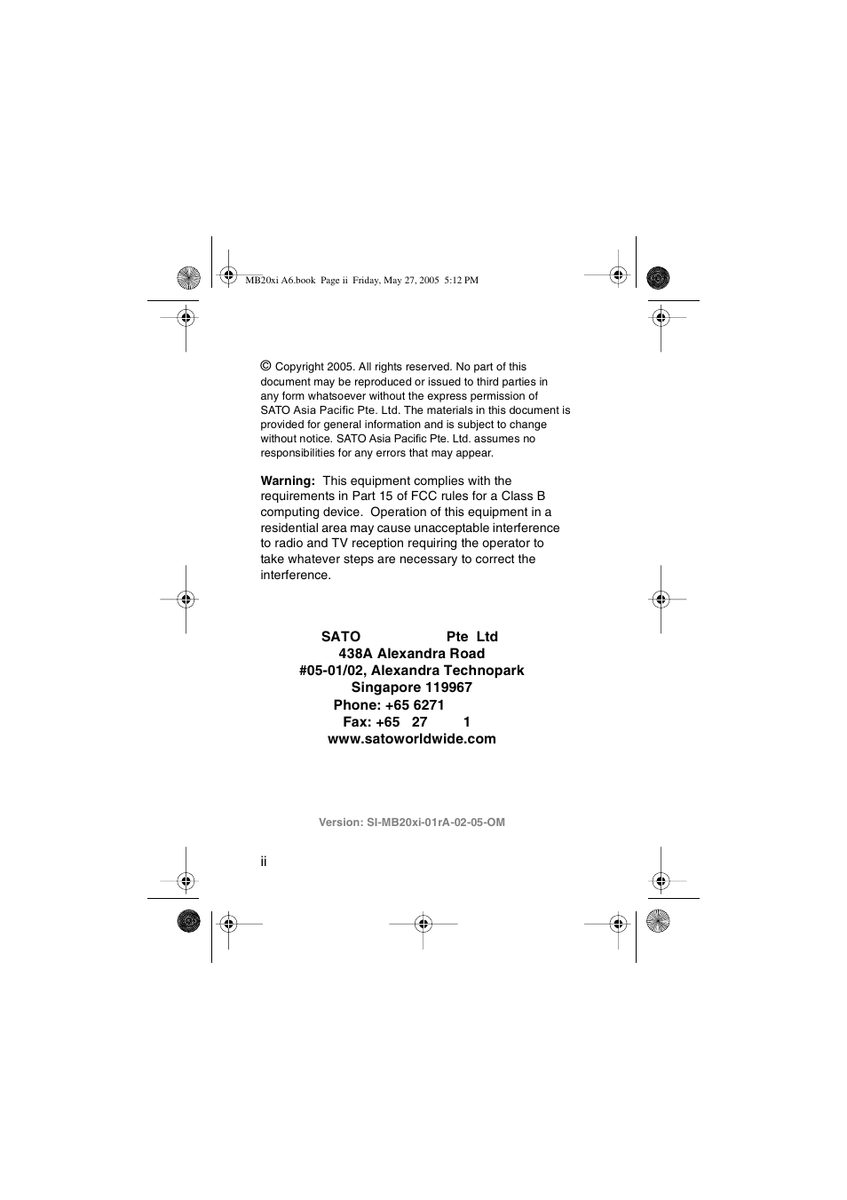 SATO MB200/201i User Manual | Page 2 / 71