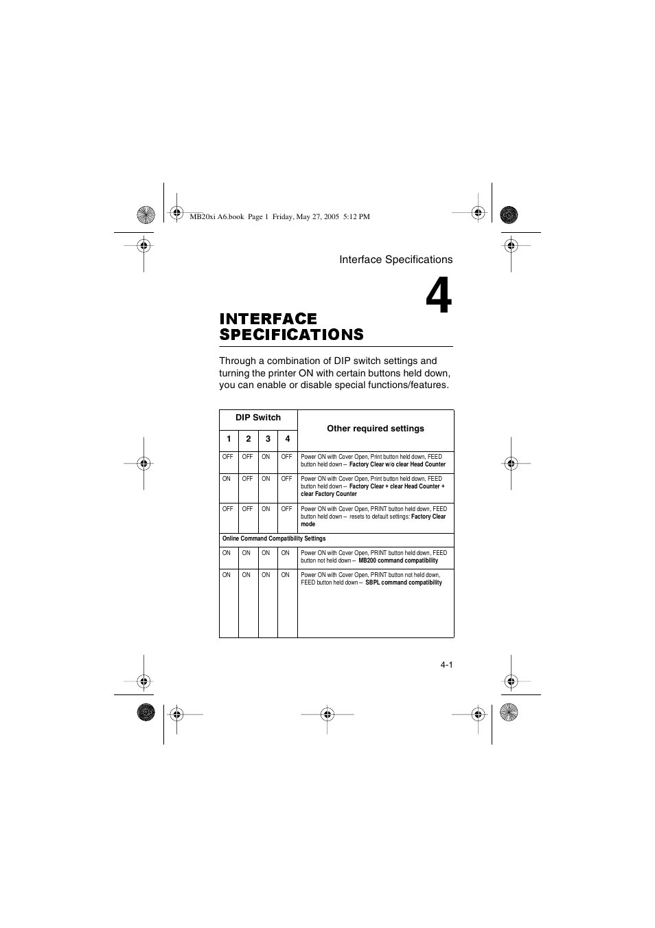 Interface specifications | SATO MB200/201i User Manual | Page 49 / 71