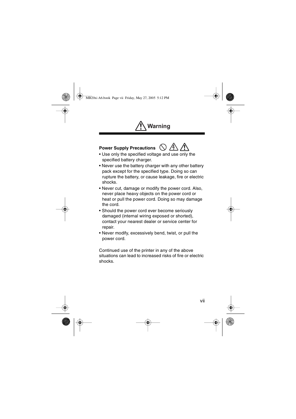 Warnings, Warning | SATO MB200/201i User Manual | Page 7 / 71