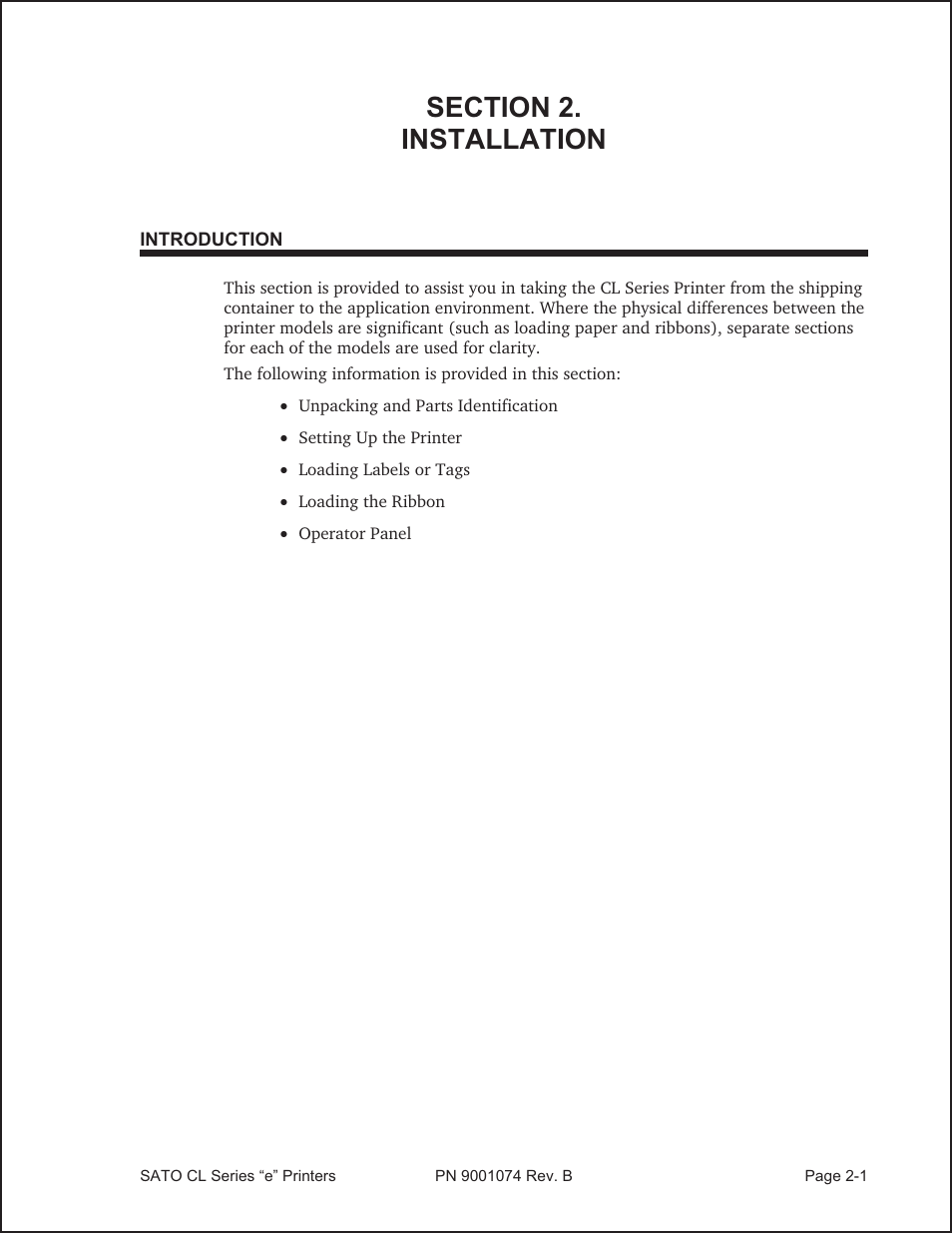Installation | SATO CL408e User Manual | Page 18 / 103