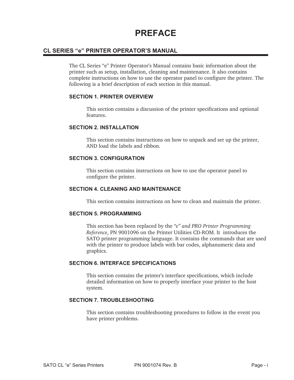 Preface | SATO CL408e User Manual | Page 4 / 103